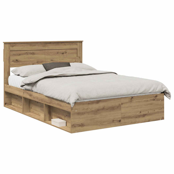 vidaXL Bed Frame with Headboard Craft Oak 140 x 200 cm