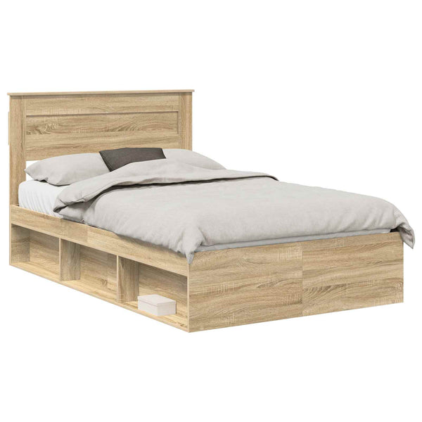 vidaXL Bed Frame Sonoma Oak 135 x 190 cm Solid Pine Wood