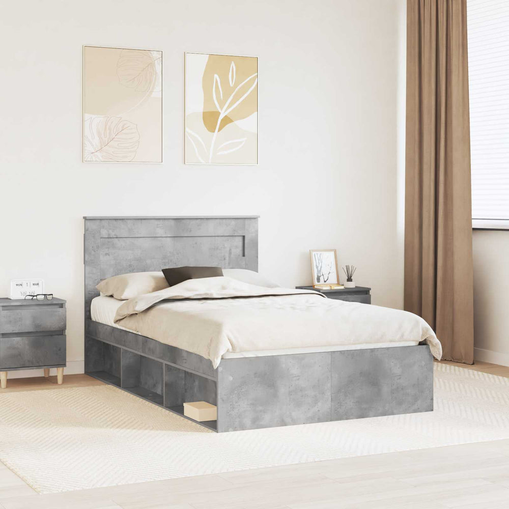 vidaXL Bed Frame Concrete Grey 135 x 190 cm Solid Pine Wood