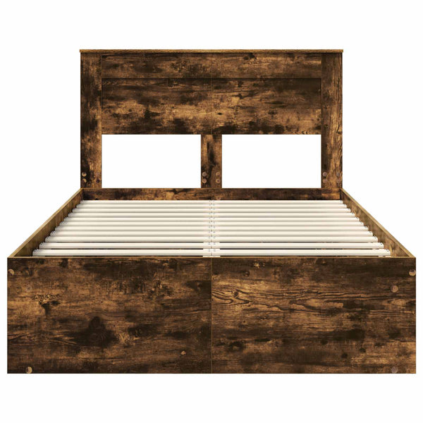 vidaXL Bed Frame Smoked Oak 135 x 190 cm Solid Pine Wood