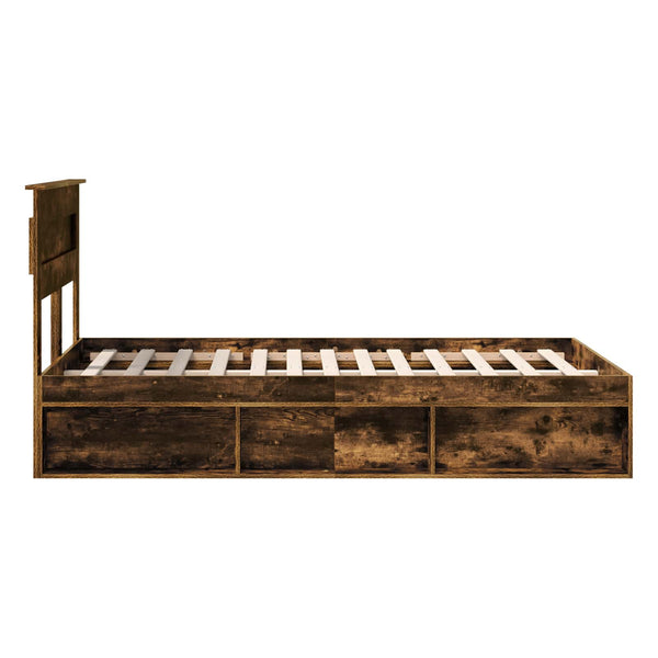 vidaXL Bed Frame Smoked Oak 135 x 190 cm Solid Pine Wood