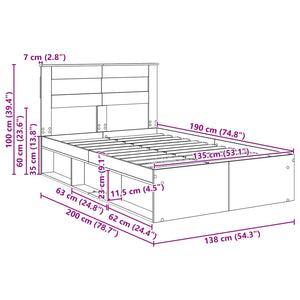 vidaXL Bed Frame Sonoma Grey 135 x 190 cm Solid Pine Wood