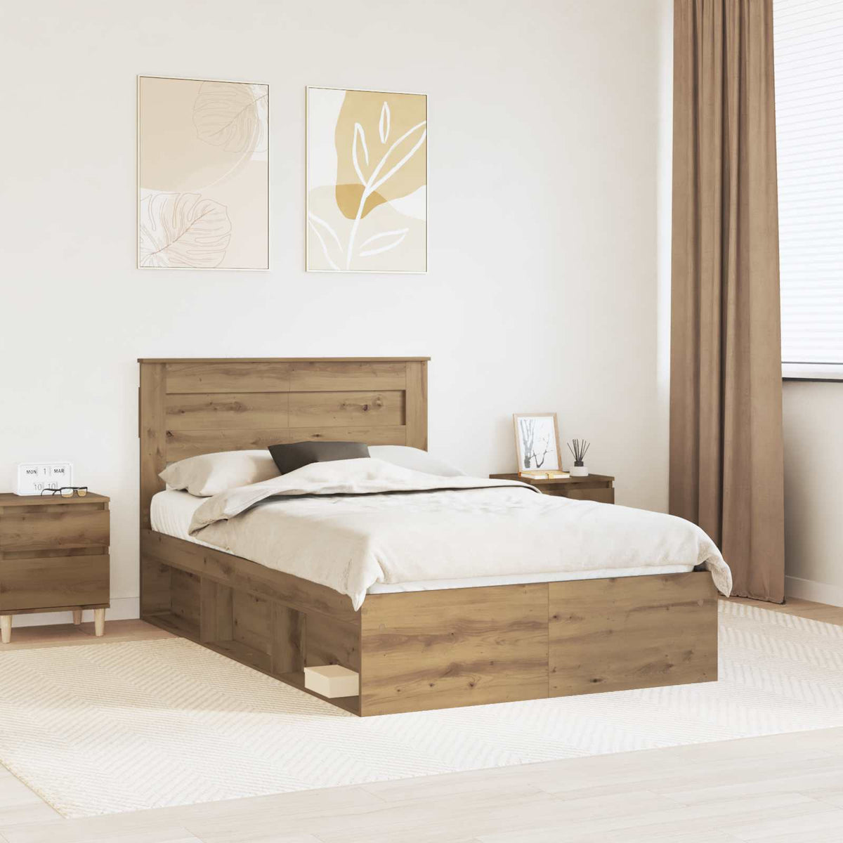 vidaXL Bed Frame with Headboard Craft Oak 135 x 190 cm