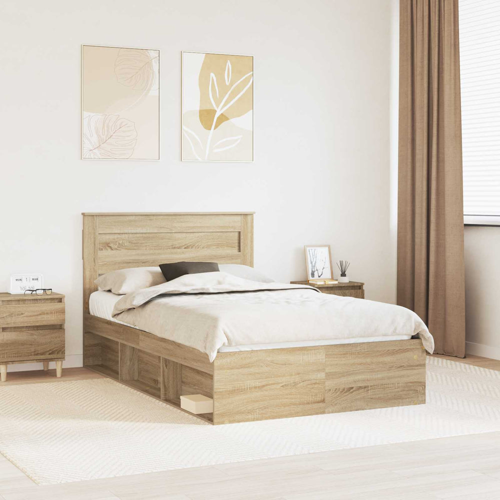 vidaXL Bed Frame Sonoma 120 x 190 cm Solid Pine Wood