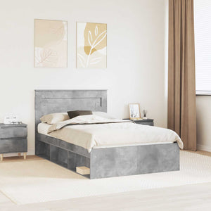 vidaXL Bed Frame with Headboard Concrete 120 x 190 cm Solid Pine Wood