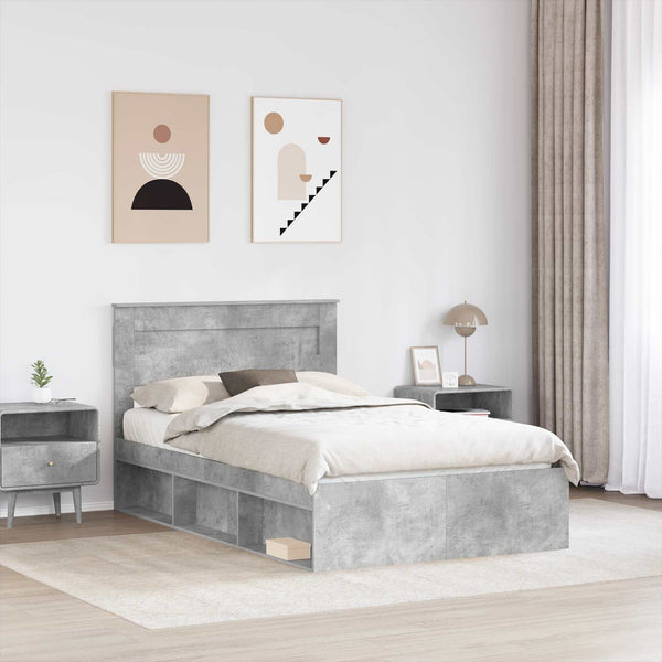 vidaXL Bed Frame with Headboard Concrete 120 x 190 cm Solid Pine Wood