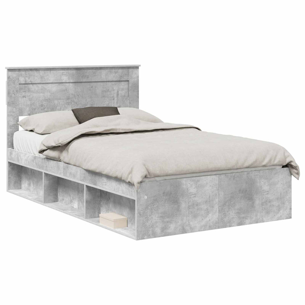 vidaXL Bed Frame with Headboard Concrete 120 x 190 cm Solid Pine Wood