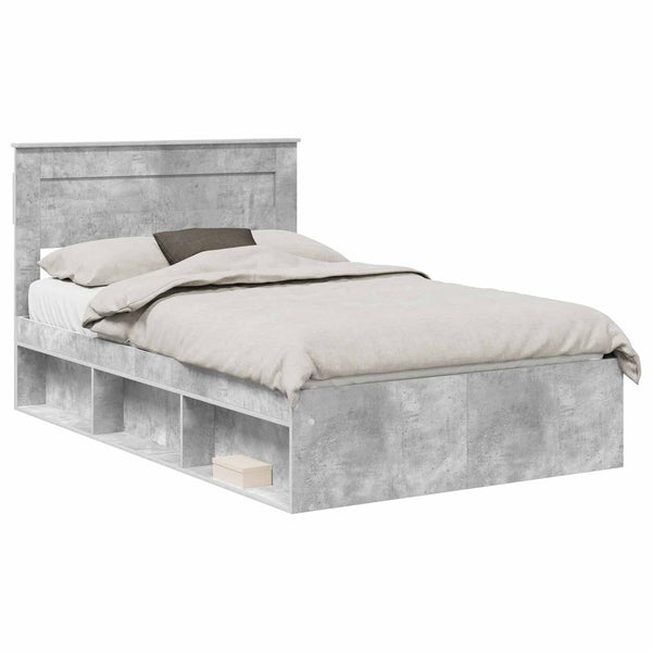 vidaXL Bed Frame with Headboard Concrete 120 x 190 cm Solid Pine Wood