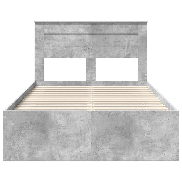 vidaXL Bed Frame with Headboard Concrete 120 x 190 cm Solid Pine Wood