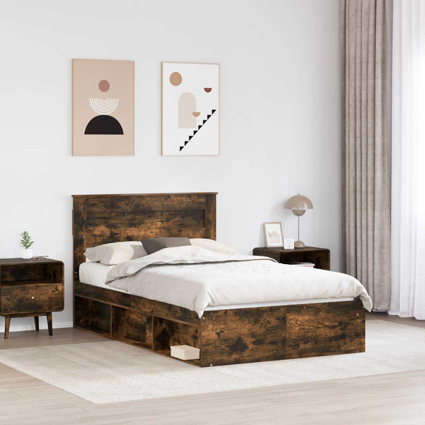 vidaXL Bed Frame Smoked Oak 120 x 190 cm Solid Pine Wood