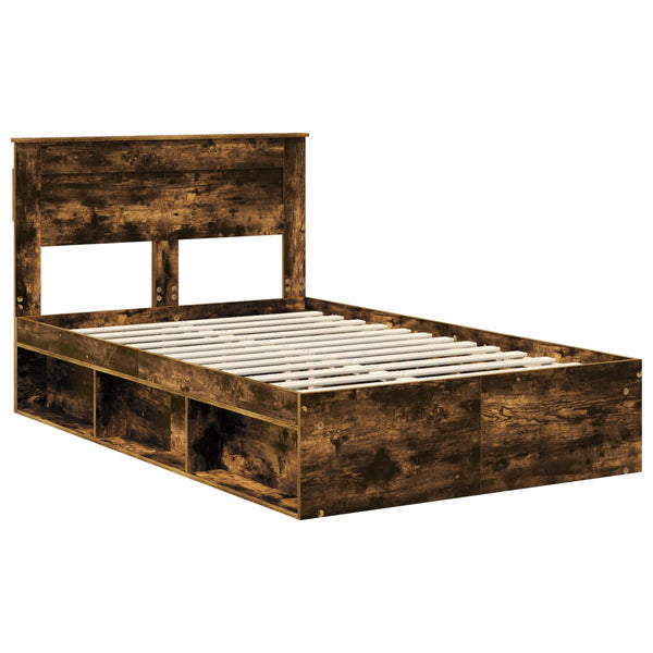 vidaXL Bed Frame Smoked Oak 120 x 190 cm Solid Pine Wood