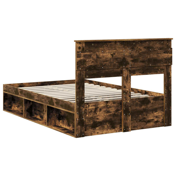 vidaXL Bed Frame Smoked Oak 120 x 190 cm Solid Pine Wood