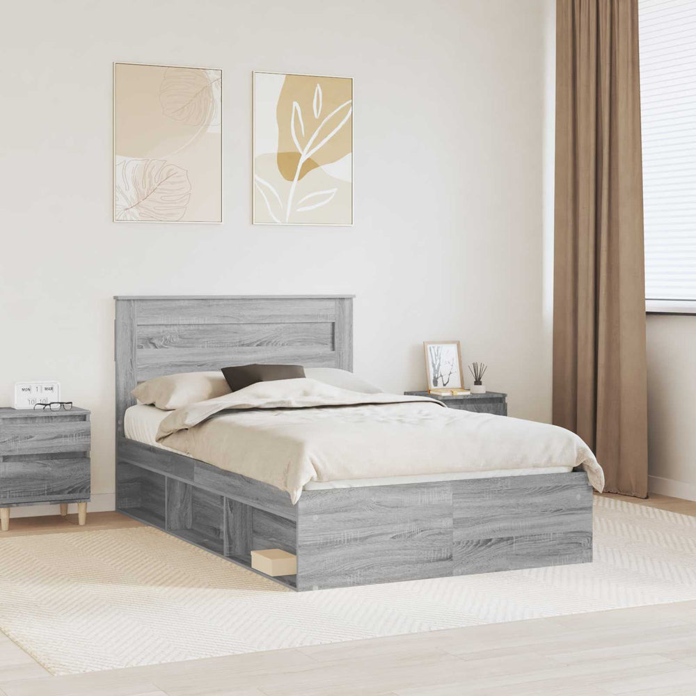 vidaXL Bed Frame Sonoma Grey 120 x 190 cm Solid Pine Wood