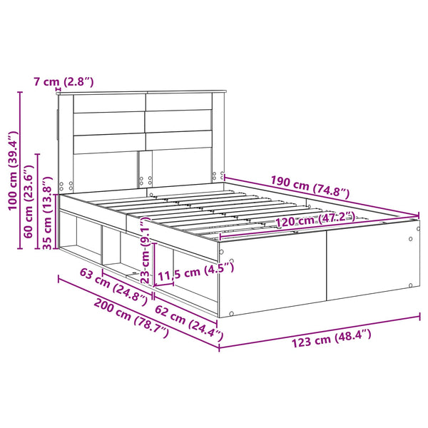 vidaXL Bed Frame Sonoma Grey 120 x 190 cm Solid Pine Wood