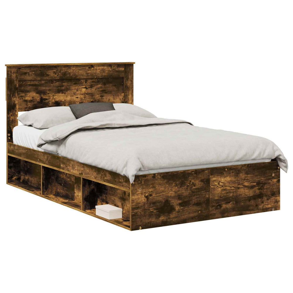 vidaXL Bed Frame Smoked Oak 120 x 200 cm Solid Pine Wood