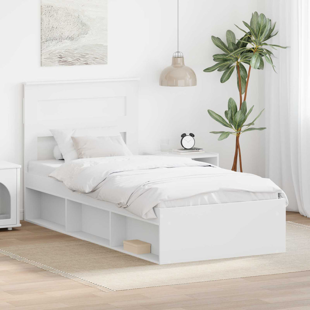vidaXL Bed Frame with Headboard White 100 x 200 cm Solid Pine Wood