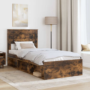 vidaXL Bed Frame Smoked Oak 100 x 200 cm Solid Pine Wood