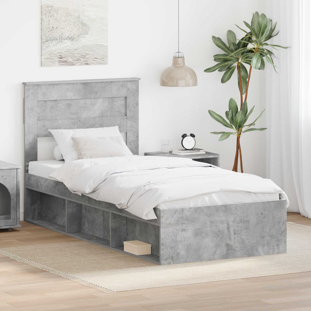 vidaXL Bed Frame Concrete Grey 90 x 190 cm Solid Pine Wood
