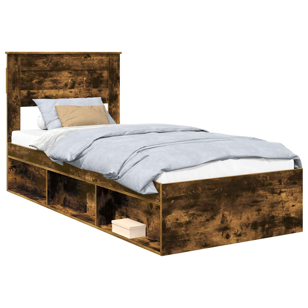 vidaXL Bed Frame Smoked Oak 90 x 190 cm Solid Pine Wood
