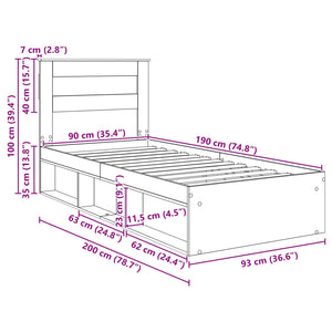 vidaXL Bed Frame Reclaimed Wood 90 x 190 cm Solid Pine