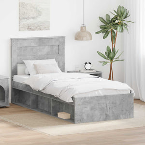 vidaXL Bed Frame with Headboard Concrete 90 x 200 cm Solid Pine Wood