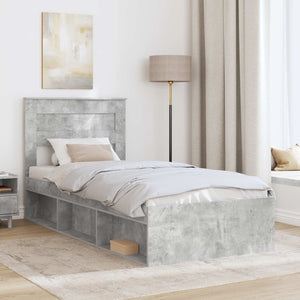 vidaXL Bed Frame with Headboard Concrete 90 x 200 cm Solid Pine Wood