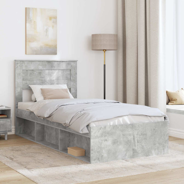 vidaXL Bed Frame with Headboard Concrete 90 x 200 cm Solid Pine Wood