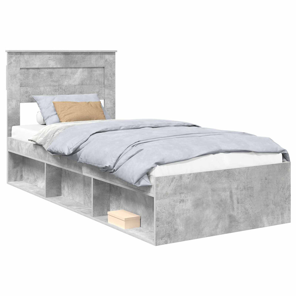 vidaXL Bed Frame with Headboard Concrete 90 x 200 cm Solid Pine Wood