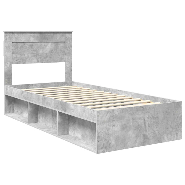 vidaXL Bed Frame with Headboard Concrete 90 x 200 cm Solid Pine Wood