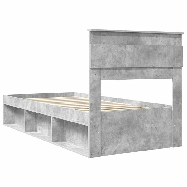 vidaXL Bed Frame with Headboard Concrete 90 x 200 cm Solid Pine Wood