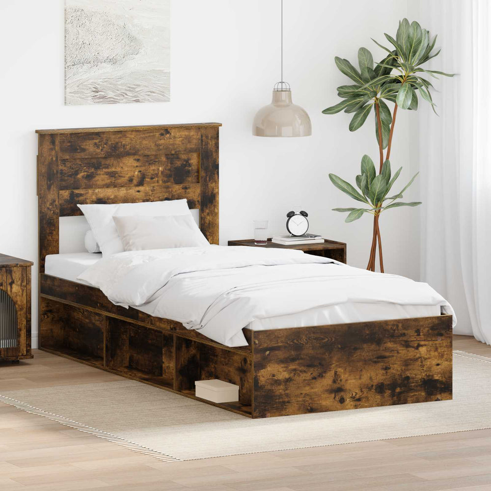 vidaXL Bed Frame Smoked Oak 90 x 200 cm Solid Pine Wood
