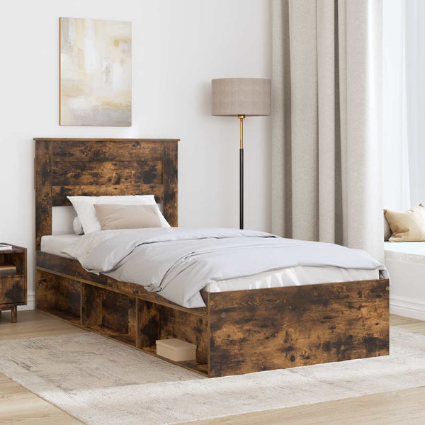 vidaXL Bed Frame Smoked Oak 90 x 200 cm Solid Pine Wood