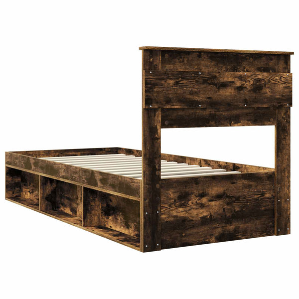 vidaXL Bed Frame Smoked Oak 90 x 200 cm Solid Pine Wood