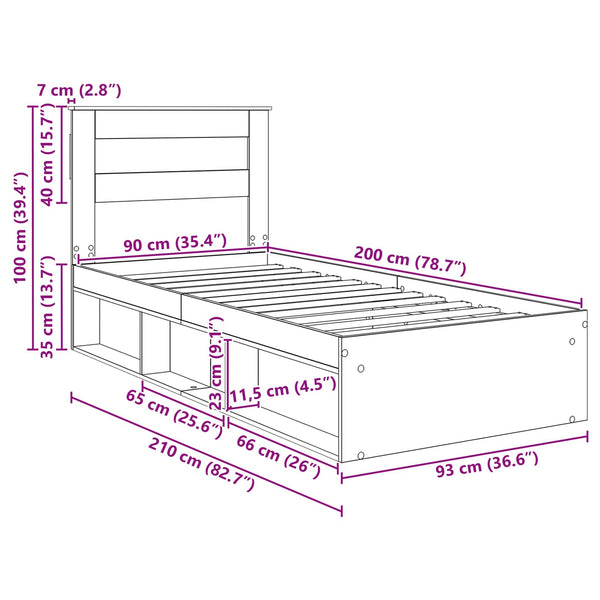 vidaXL Bed Frame Smoked Oak 90 x 200 cm Solid Pine Wood