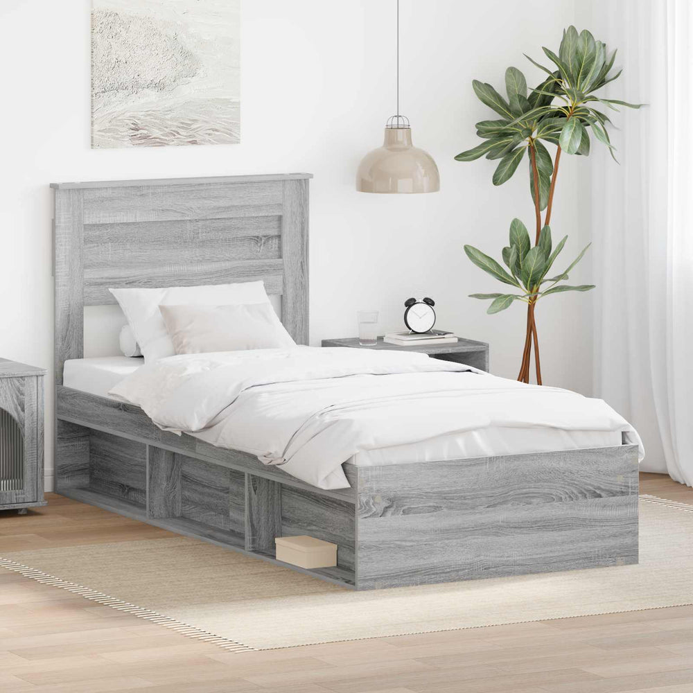 vidaXL Bed Frame Sonoma Grey 90 x 200 cm Solid Pine Wood