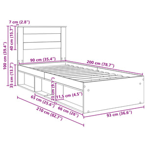 vidaXL Bed Frame Solid Craft Oak 90 x 200 cm Solid Pine Wood