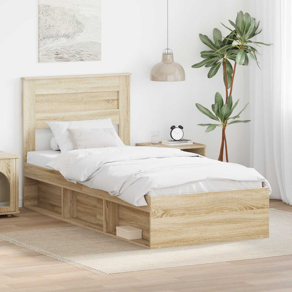 vidaXL Bed Frame Sonoma Oak 75 x 190 cm Solid Pine Wood