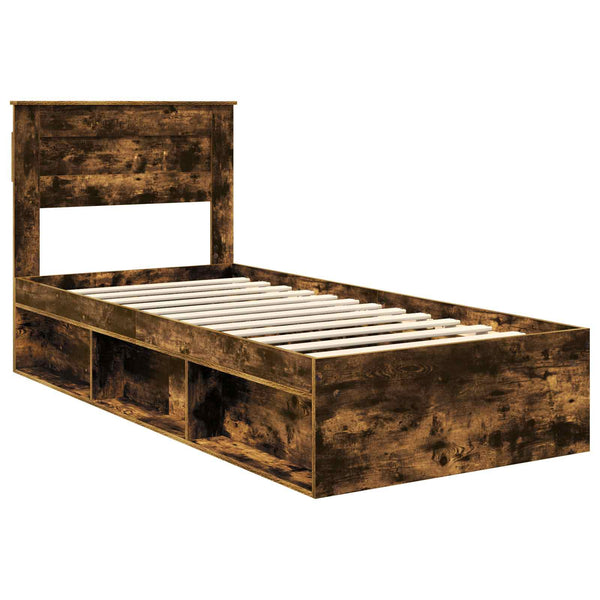 vidaXL Bed Frame Smoked Oak 75 x 190 cm Solid Pine Wood