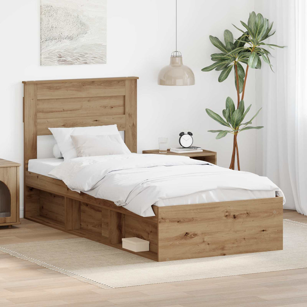 vidaXL Bed Frame Crafted Oak 75 x 190 cm Solid Pine Wood