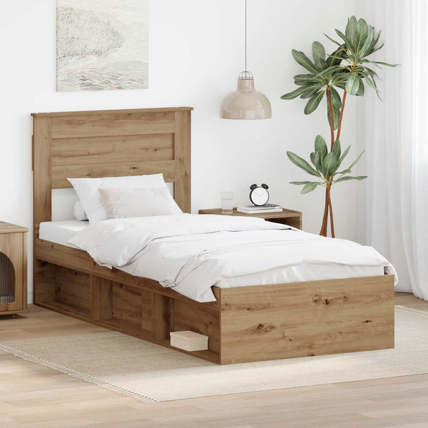 vidaXL Bed Frame Crafted Oak 75 x 190 cm Solid Pine Wood