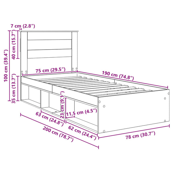 vidaXL Bed Frame Crafted Oak 75 x 190 cm Solid Pine Wood