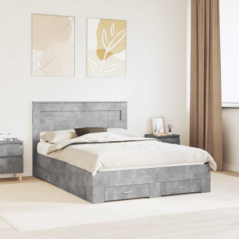 vidaXL Bed Frame with Headboard and Drawers Engineered Wood