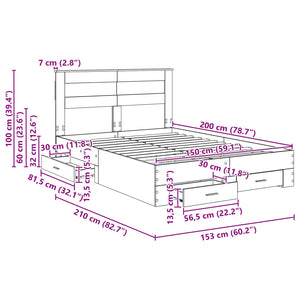 vidaXL Bed Frame with Headboard and Drawers Engineered Wood
