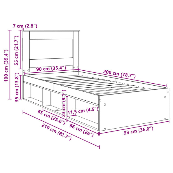 vidaXL Bed Frame Black 90 x 200 cm Solid Pine Wood