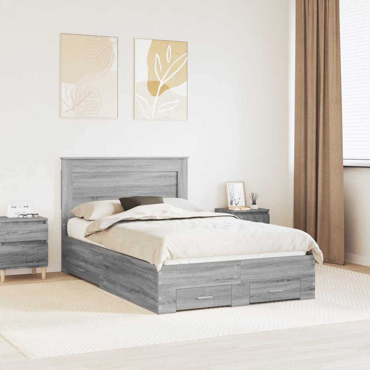 vidaXL Bed Frame with Drawers and Headboard Engineered Wood