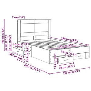 vidaXL Bed Frame with Drawers and Headboard Engineered Wood