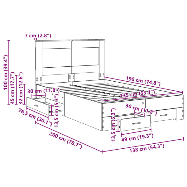 vidaXL Bed Frame with Drawers and Headboard Engineered Wood