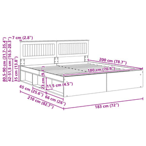 vidaXL Bed Frame Black 180 x 200 cm Solid Pine Wood