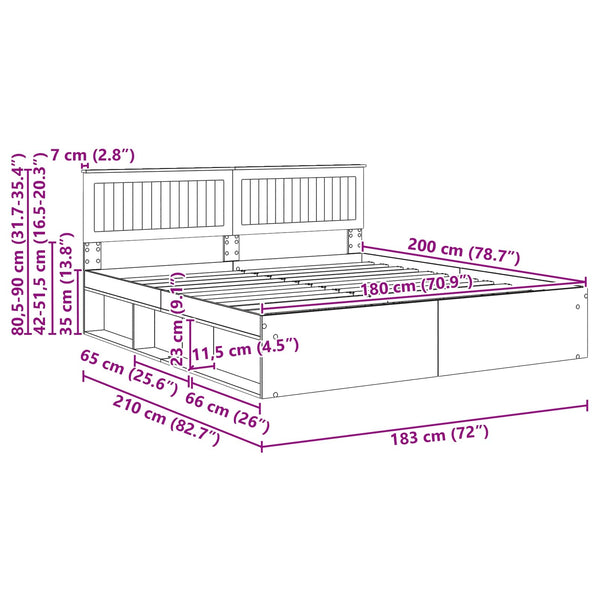 vidaXL Bed Frame Black 180 x 200 cm Solid Pine Wood