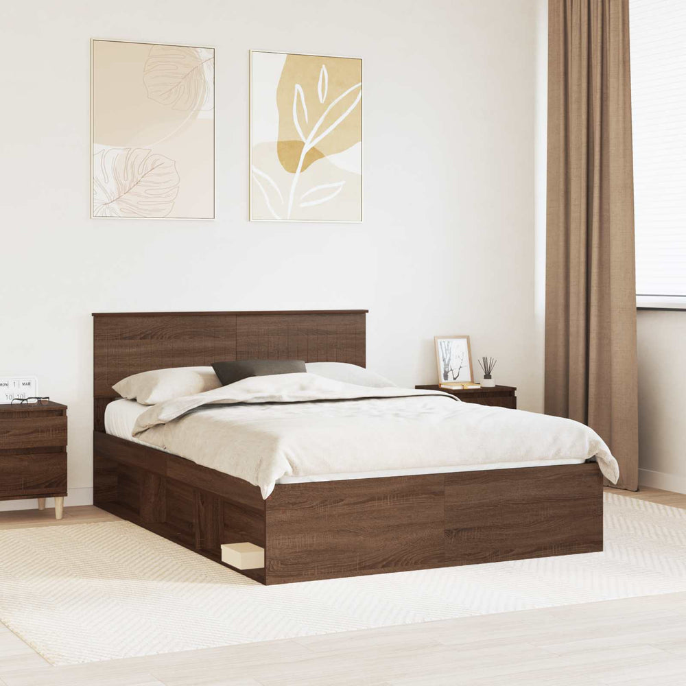vidaXL Bed Frame Brown Oak Look 140 x 200 cm Solid Pine Wood